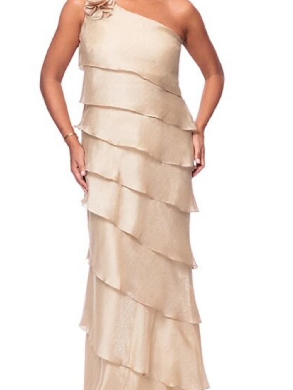 One-Shoulder Layered Wedding Gown in Champagne